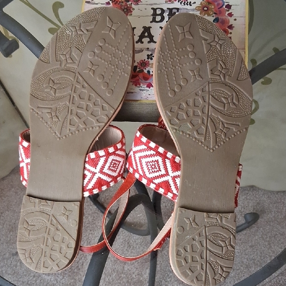 Red Patterned Women's Sandals - Picture 2 of 5
